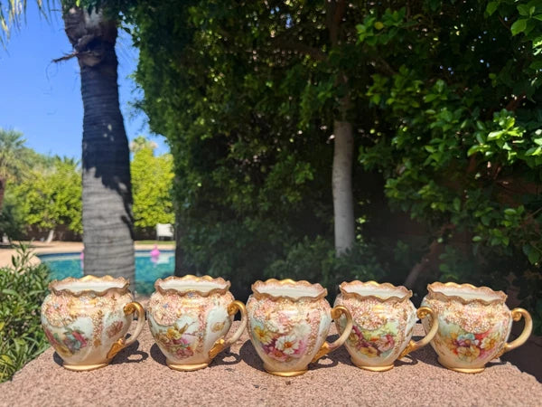 Antique Doulton Burslem Teapot Creamer Sugar Demitasse Cups 9 pcs 1891 GW-1217