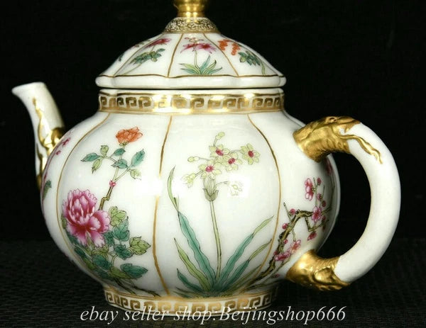 7.2" Old Chinese Yongzheng Dynasty Enamel Porcelain Gild Flower Kettle Pot