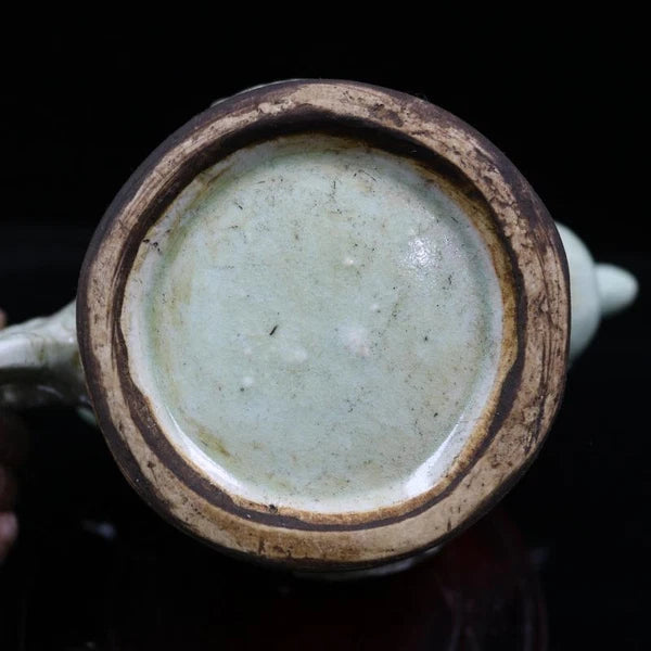 9.10 inch Chinese Song Celadon Cracked Porcelain Carved Dragon Teapot