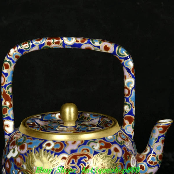 4.9''Qing Qianlong Marked Enamel Colour Porcelain Gold Kylin Wine Tea Pot Flagon-