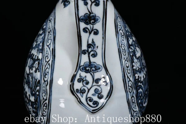 10.2" Ming Hong Wu Year Blue White Porcelain Crane Birds Wine Tea Pot Flagon