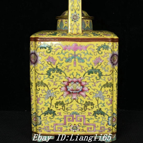 16.3'' Old Qing Yongzheng Enamel Colour Porcelain Gold Peony Teapot Teakettle-