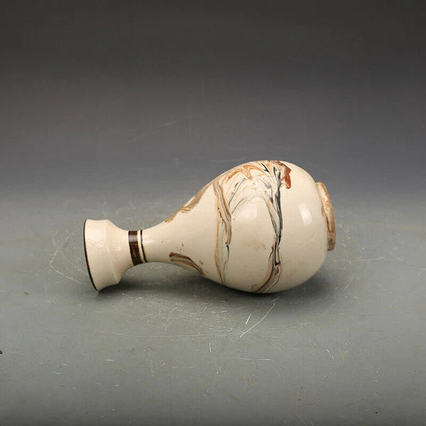 7.8"China CiZhou Kiln Porcelain Is Huairen Kiln Gnarled Enamel Yu Hu Chun Vase 4