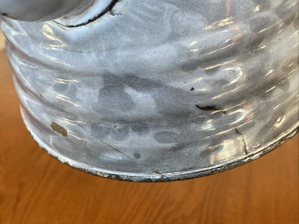 ANTIQUE GREY GRANITEWARE ENAMEL COFFEE TEAPOT IRON HANDLE WOOD KNOB PAT OCT 1889