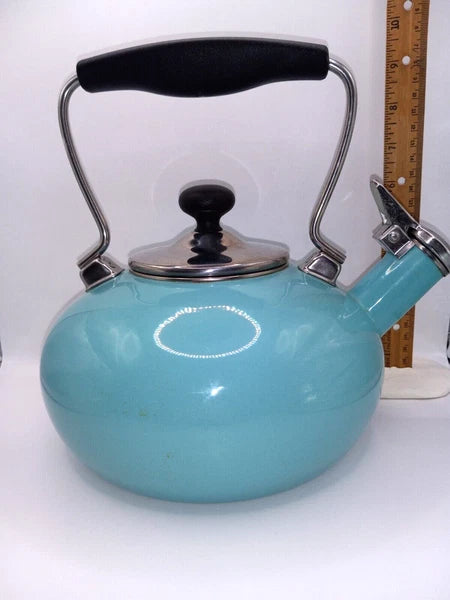 Chantal Whistling Tea Kettle 2 Qt Stovetop Enamel Turquoise Aqua Teapot