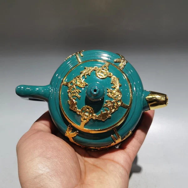 5.5" China Yixing Zisha Pottery Colour Enamels Red Clay 260CC Gild Flower Teapot