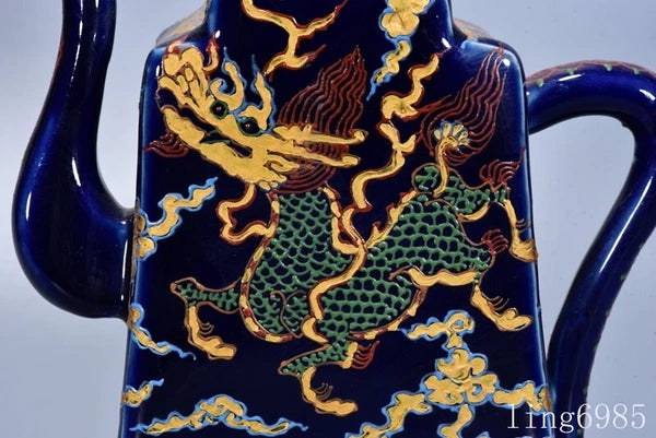 9.6"China Ming Dynasty enamel porcelain dragon loong pattern Wine Tea Pot Flagon