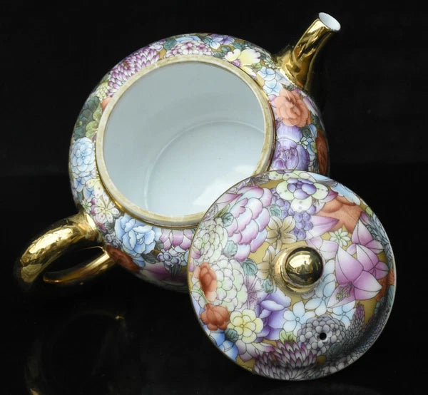 5.5'' Qianlong Enamel Colour Porcelain Gilt Flower Pattern Wine Tea Pot Flagon-