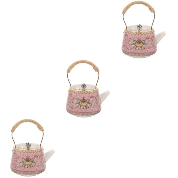 3 Count Enamel Teapot Travel Porcelain Pots Chinese Style Kettle