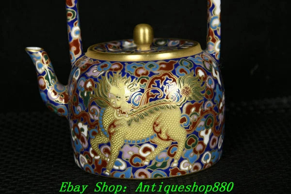 4.9''Qing Qianlong Marked Enamel Colour Porcelain Gold Kylin Wine Tea Pot Flagon-