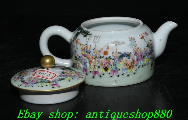 5.5''Qing Qianlong Enamel Colour Porcelain Gold Tongzi Wine Tea Pot Flagon-