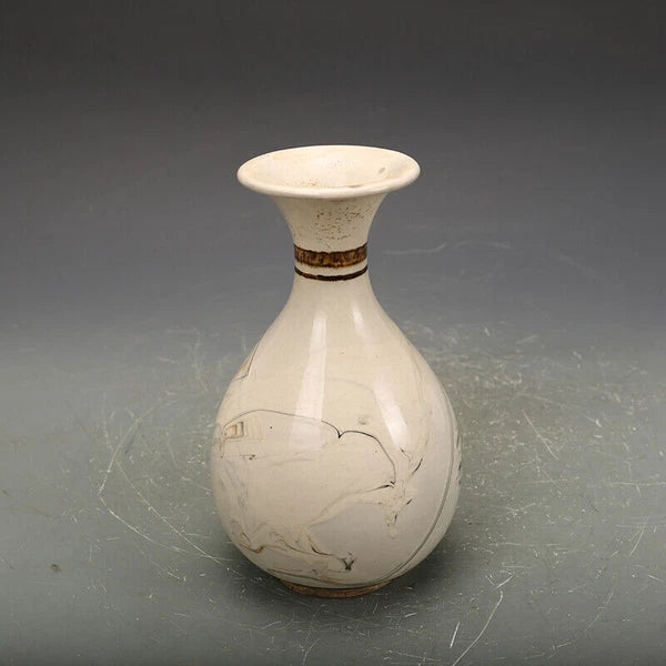 8.3"China CiZhou Kiln Porcelain Is Huairen Kiln Gnarled Enamel Yu Hu Chun Vase 4