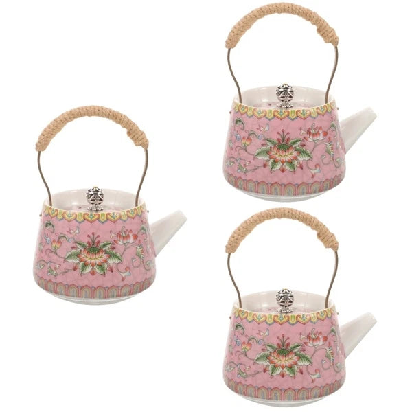 3 Count Enamel Teapot Travel Porcelain Pots Chinese Style Kettle
