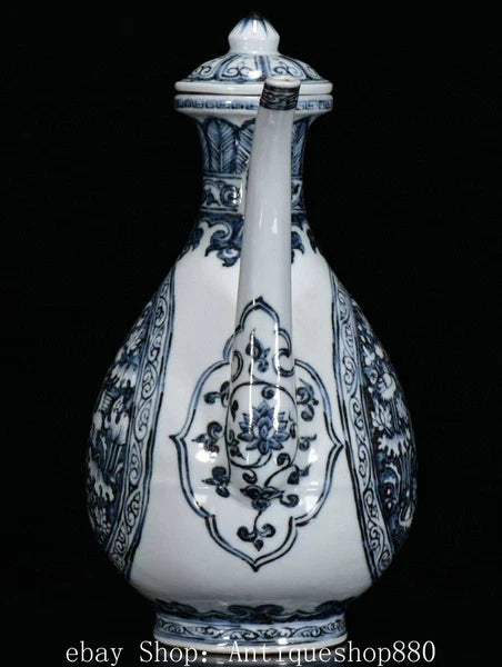 10.2" Ming Hong Wu Year Blue White Porcelain Crane Birds Wine Tea Pot Flagon