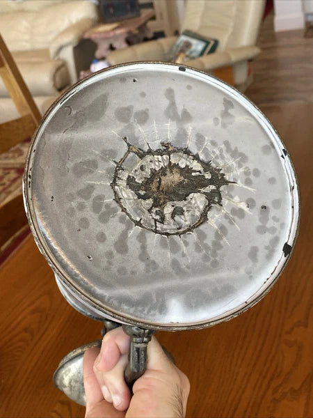 ANTIQUE GREY GRANITEWARE ENAMEL COFFEE TEAPOT IRON HANDLE WOOD KNOB PAT OCT 1889