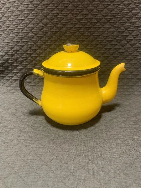 Vintage OMC Japan Enamel Ware Yellow Teapot 16oz