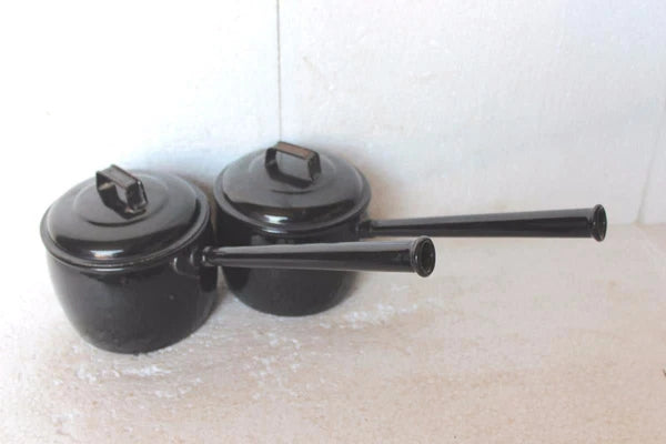 2 Pc Enamel Tea Pot with Handle Vintage Kitchenware Home Decor Collectible