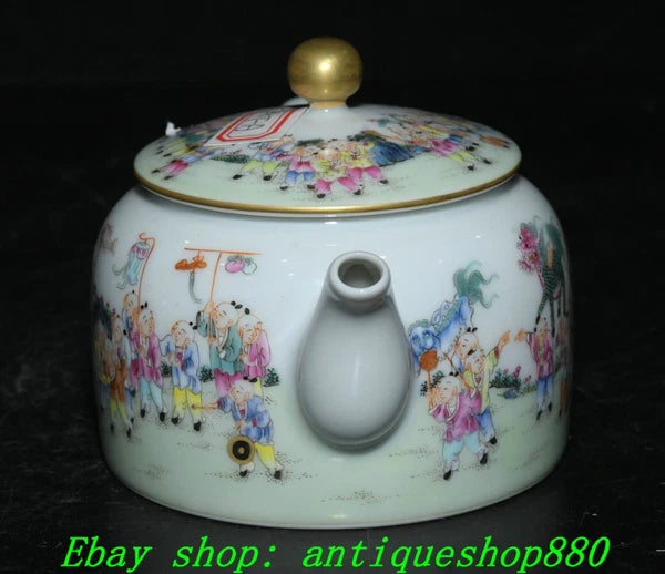 5.5''Qing Qianlong Enamel Colour Porcelain Gold Tongzi Wine Tea Pot Flagon-