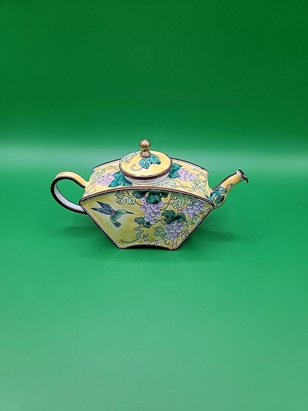 Kelvin Chen Miniature Teapot Porcelain Piece With Hummingbird and Grapes