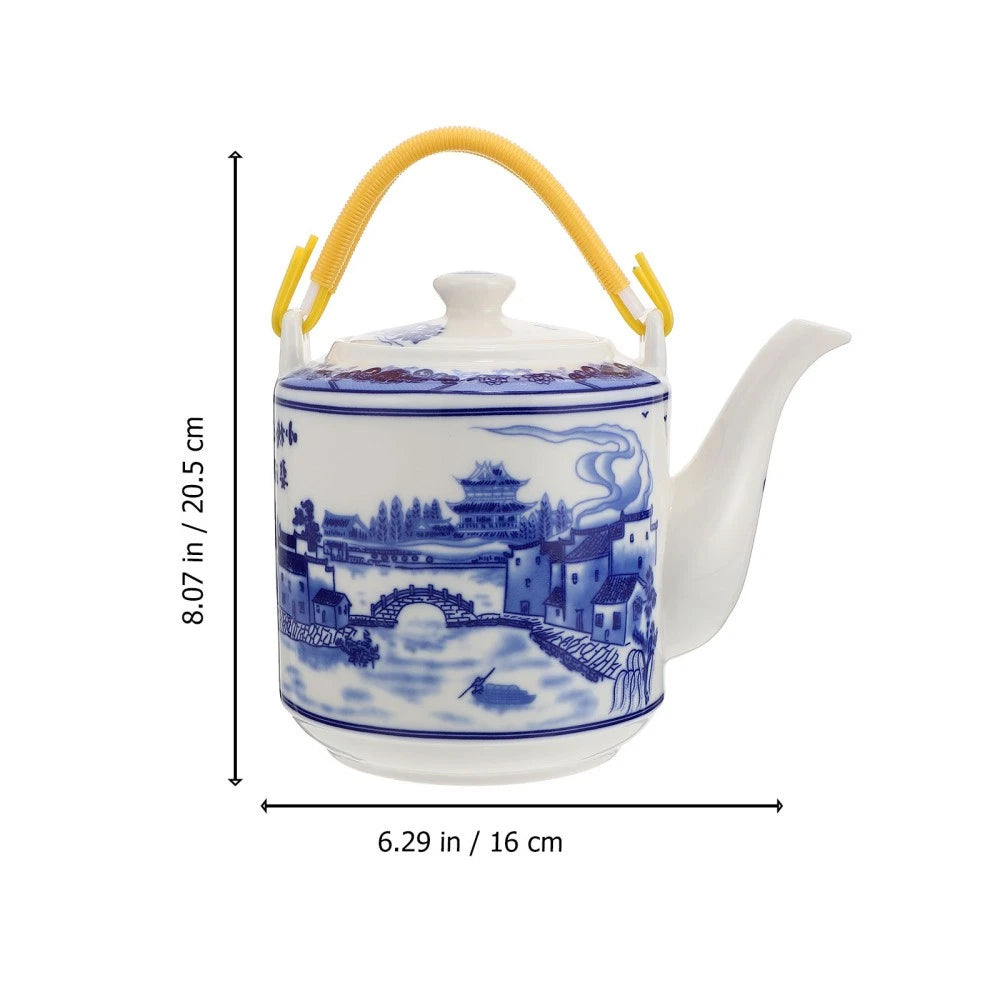 Blue and White Beam-lifting Teapot Porcelain Set Warmer Enamel Kettle