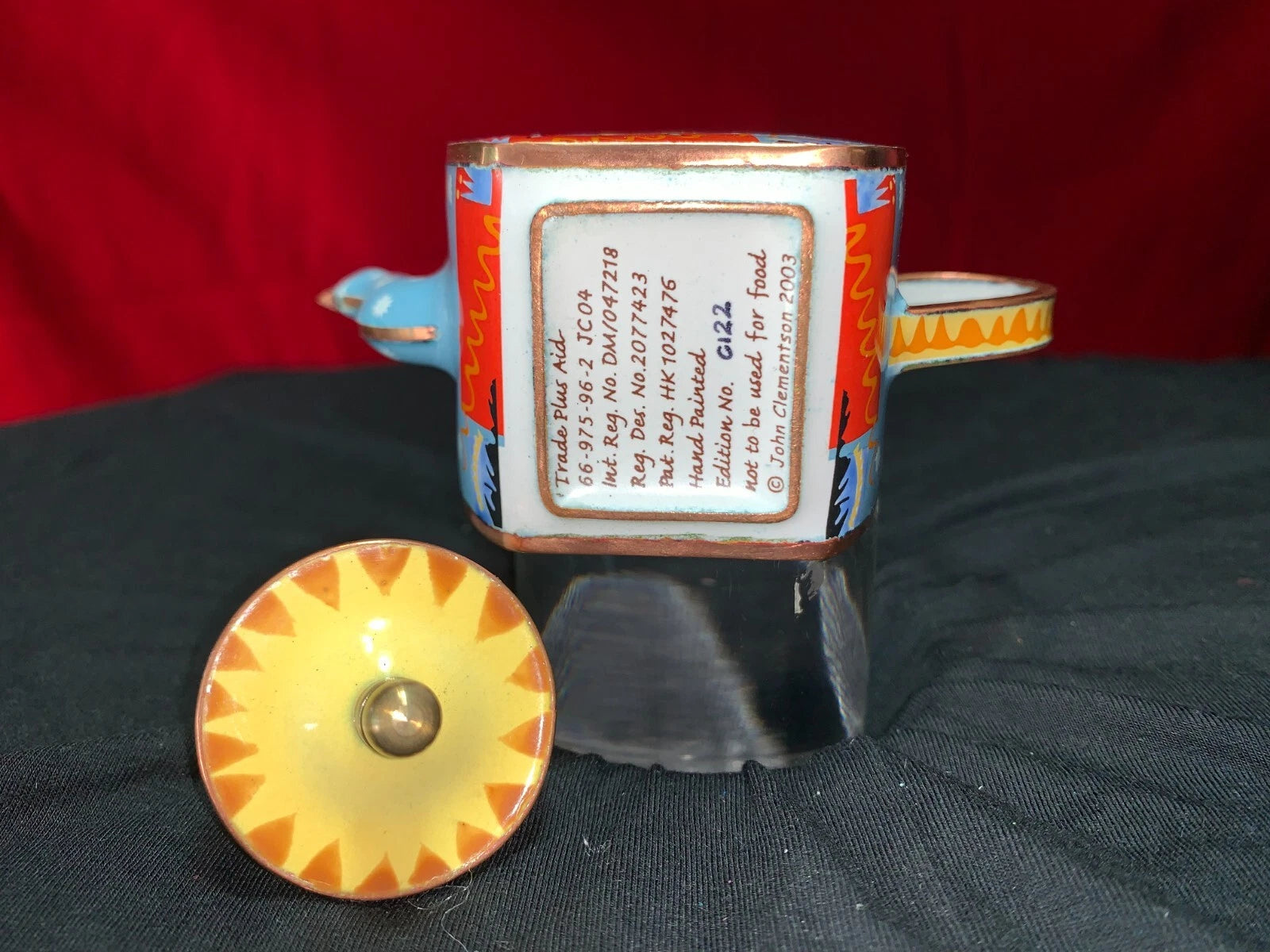 John Clementson Miniature Cello Funk Brass and Enamel Teapot