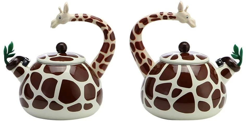 Whimsical 2.1 Quart Enamel-on-Steel Whistling Tea Kettle - Giraffe Design