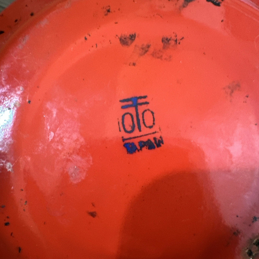 Vintage Midcentury Modern Enamelware Teapot OTTO Japan Bamboo Handle Preowned