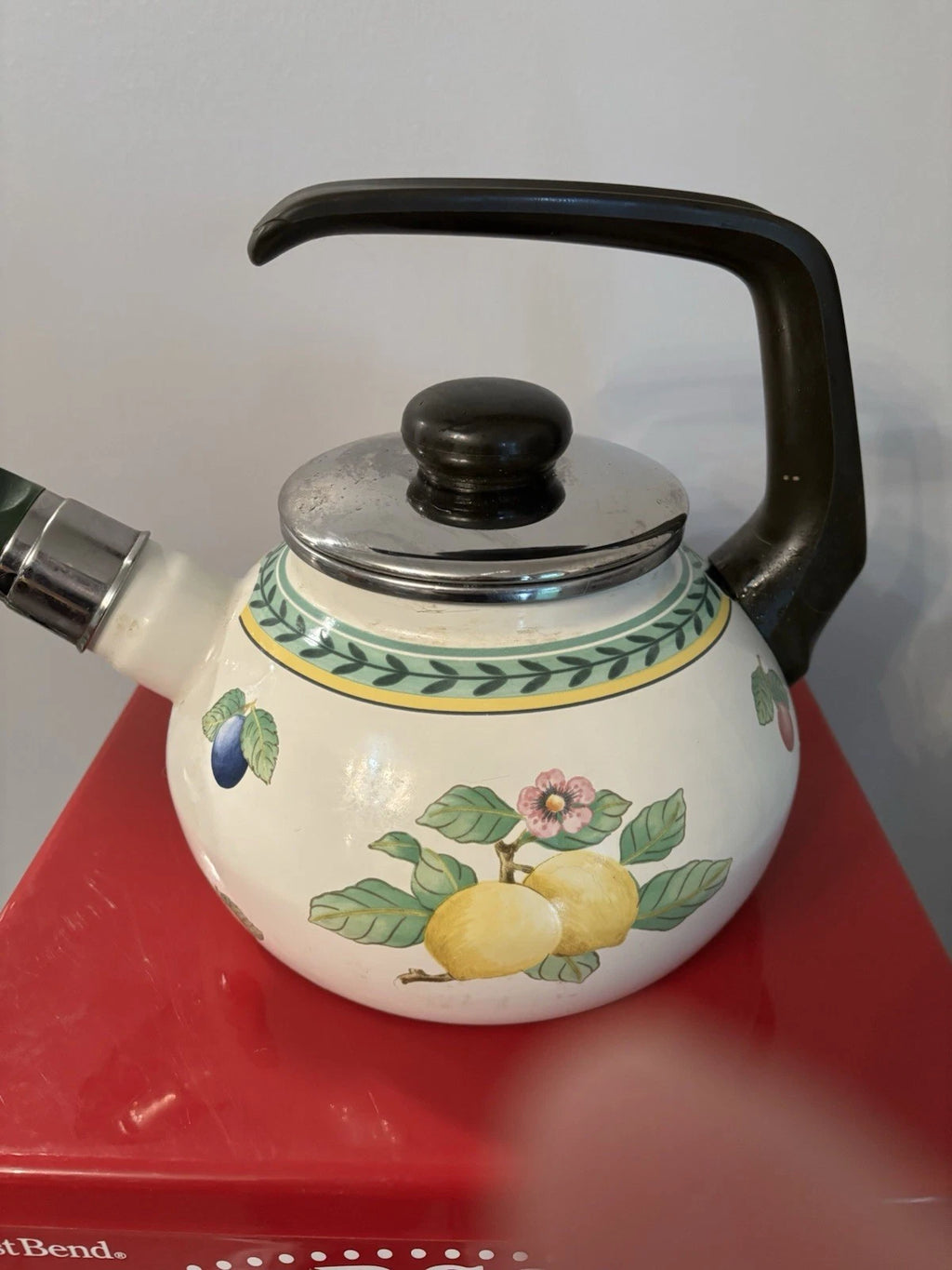 Billers & Boch French Garden Teapot. Enamel. Includes Lid And Whistler. 7” Base