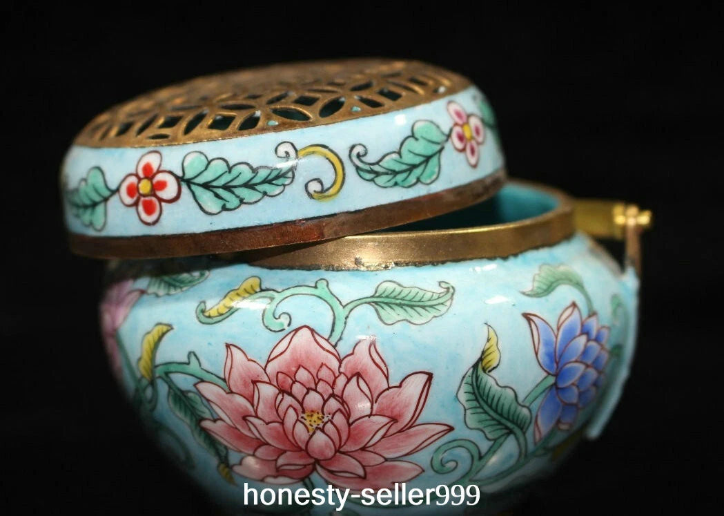Qianlong Cloisonne Enamel Gilt Flower Pattern Handle Wine Teapot Flagon Statue