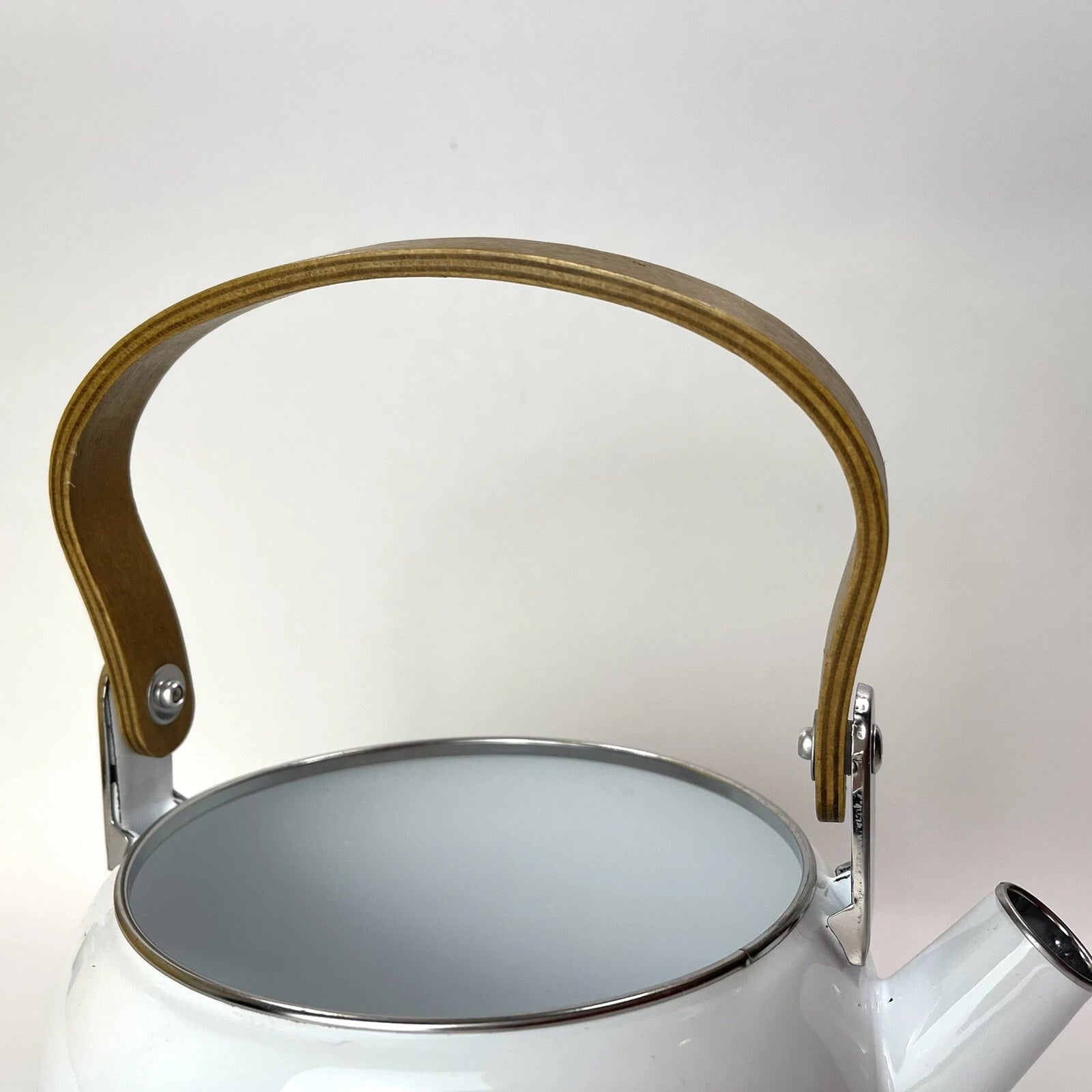 Vtg Enamel Tea Kettle With Pig And Plastic Corn Lid Handle Wood Handle