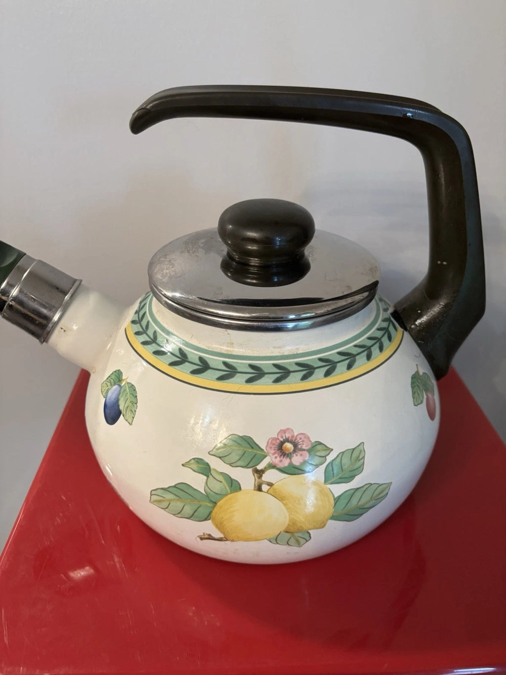 Billers & Boch French Garden Teapot. Enamel. Includes Lid And Whistler. 7” Base