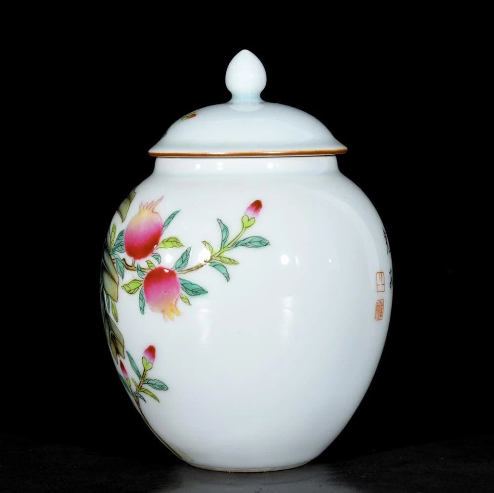 Yongzheng Signed Old Chinese Colour Enamel Lid Pot W/pomegranate N3488