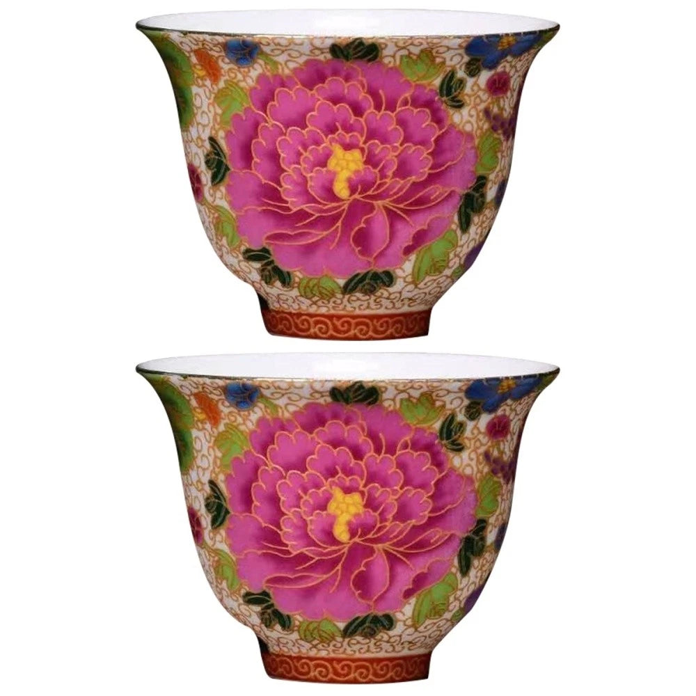 Set of 2 Enamel Teapot Cup Travel Ware Porcelain Ceramic