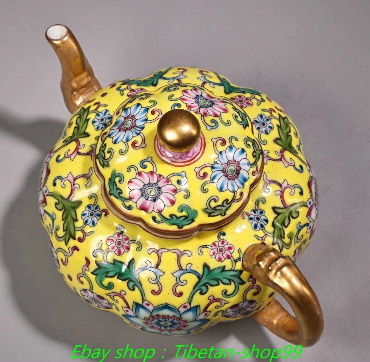 5.9''Old Qing Yongzheng Marked Enamel Colour Porcelain Gilt Wine Tea Pot Flagon