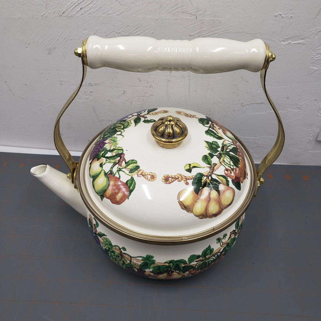 VTG Tabletops Unlimited Enamelware Kensington Garden 2 Qt Tea Kettle NIB