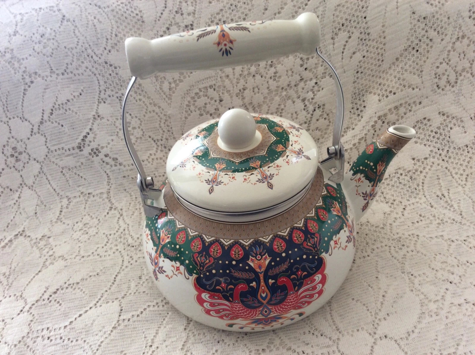 Deayou Tea Kettle Enameled Steel Floral Medium Multicolor Modern Round 2.5L
