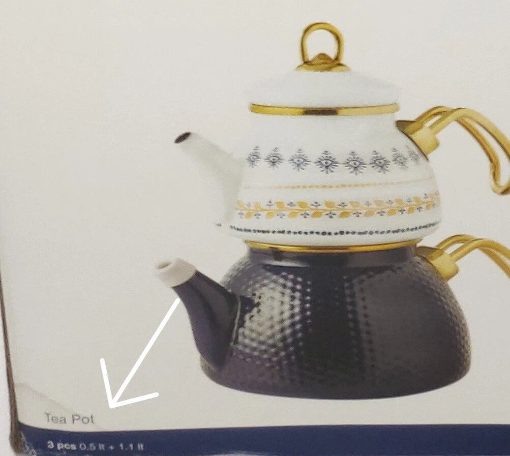 Ethnic Enamel tea pot set, NEW,  in box, set 3 pcs, Upper 0.5 LT / Lower 1.1 LT
