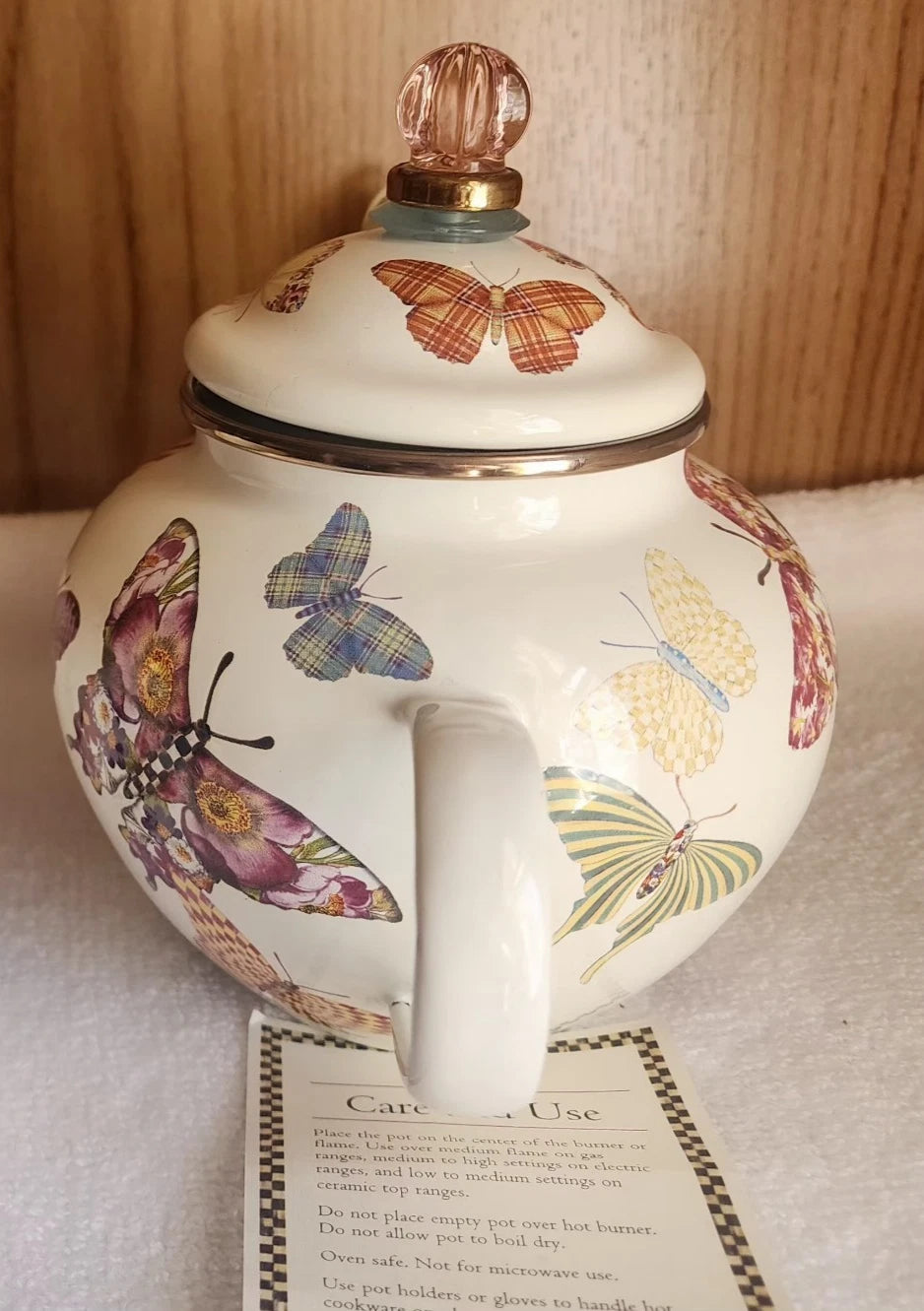 Retired - Mackenzie Childs White Butterfly Garden 4 Cup Teapot NWOT