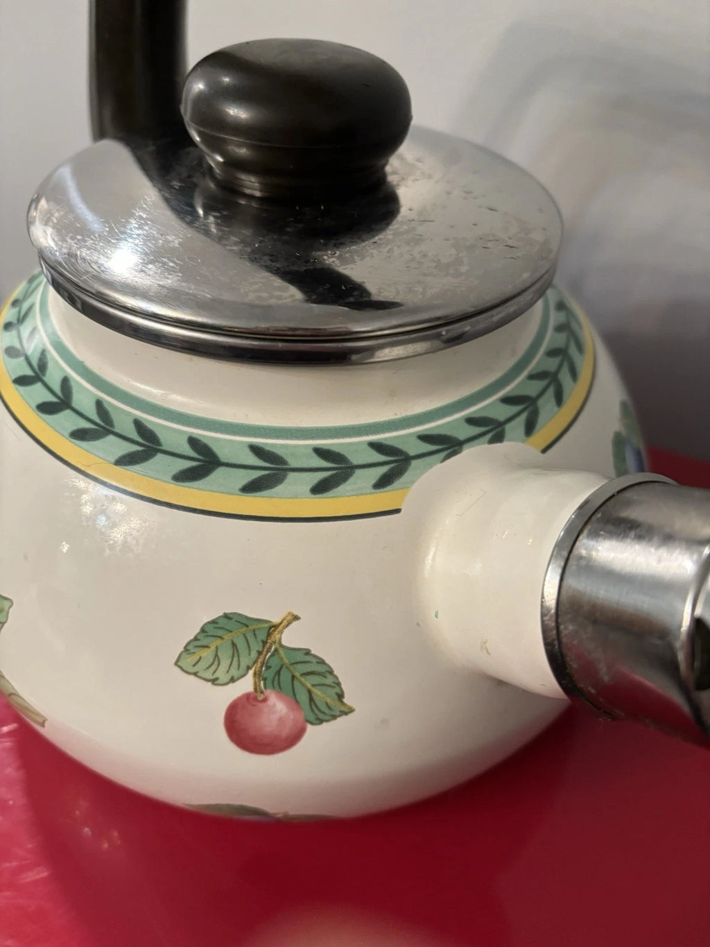 Billers & Boch French Garden Teapot. Enamel. Includes Lid And Whistler. 7” Base