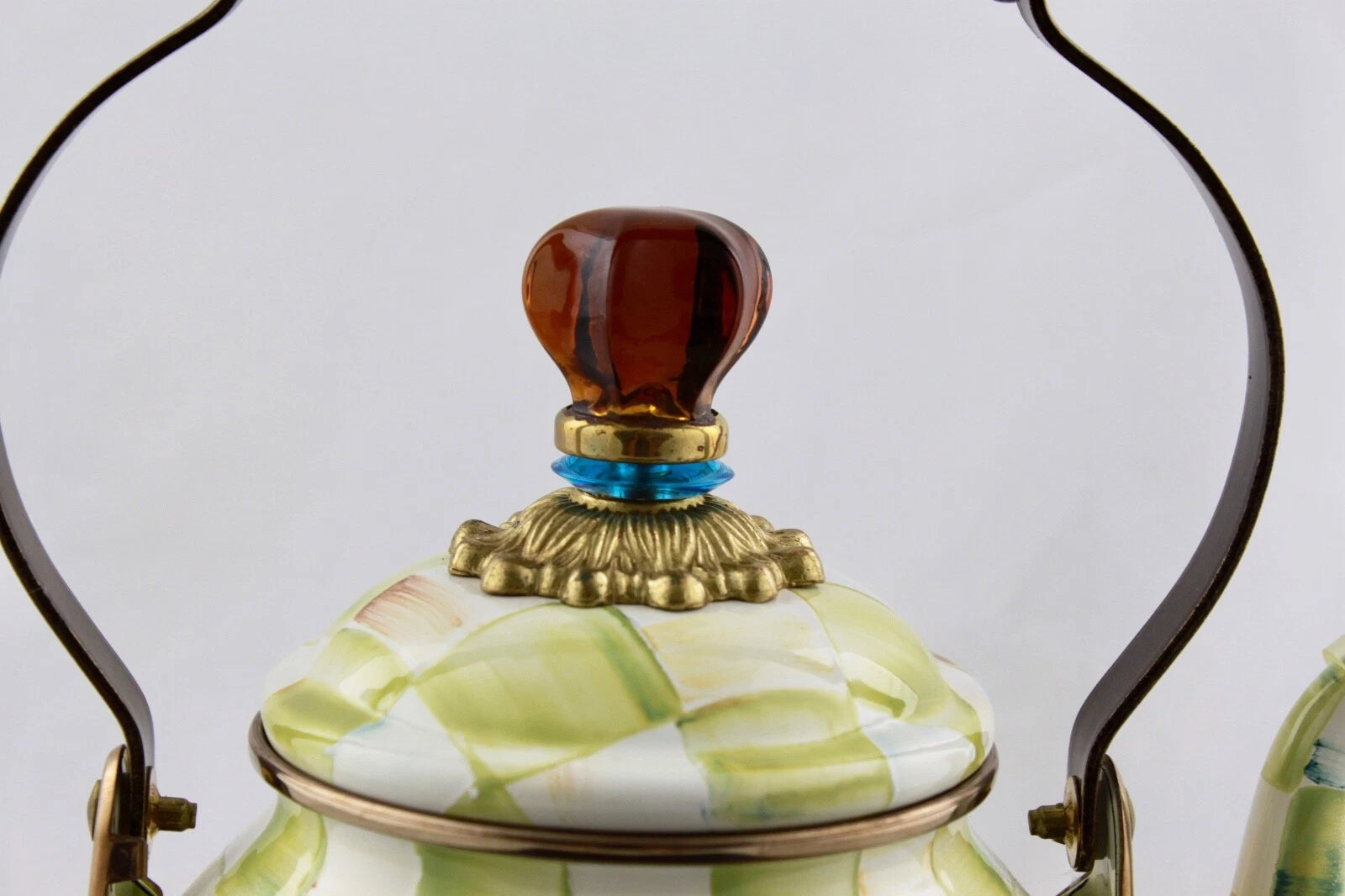 MACKENZIE CHILD PARCHMENT TEAPOT KETTLE ENAMEL AMBER FINIA - NEW