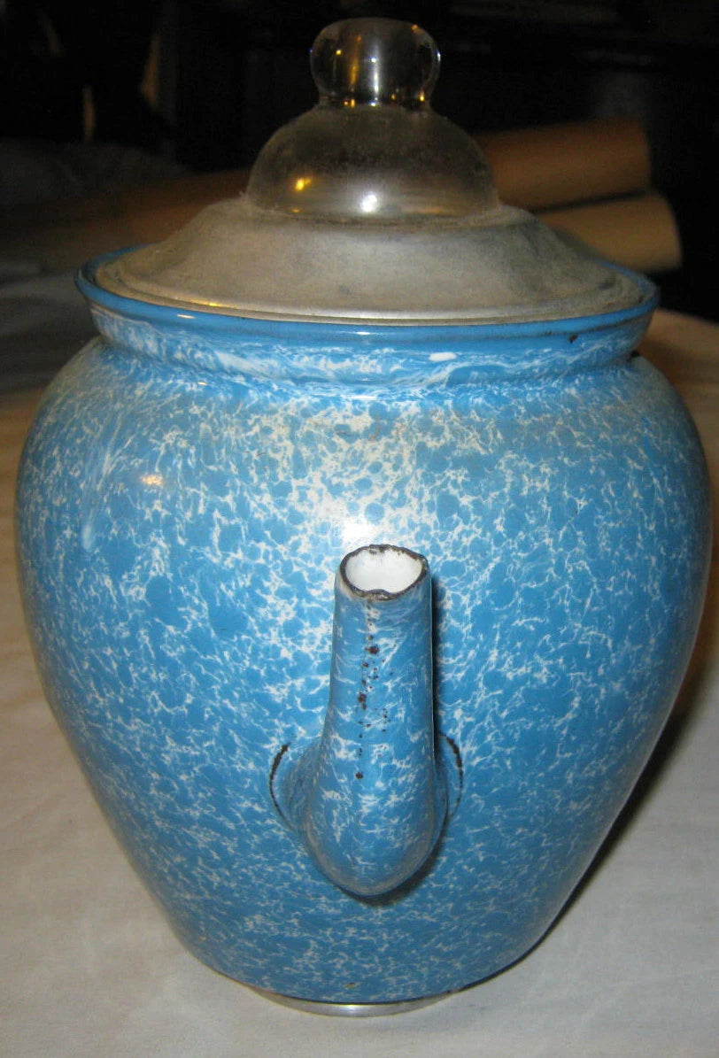 ANTIQUE USA ROBBINS EGG BLUE ENAMEL GRANITEWARE KITCHEN TEA KETTLE PA COFFEE POT