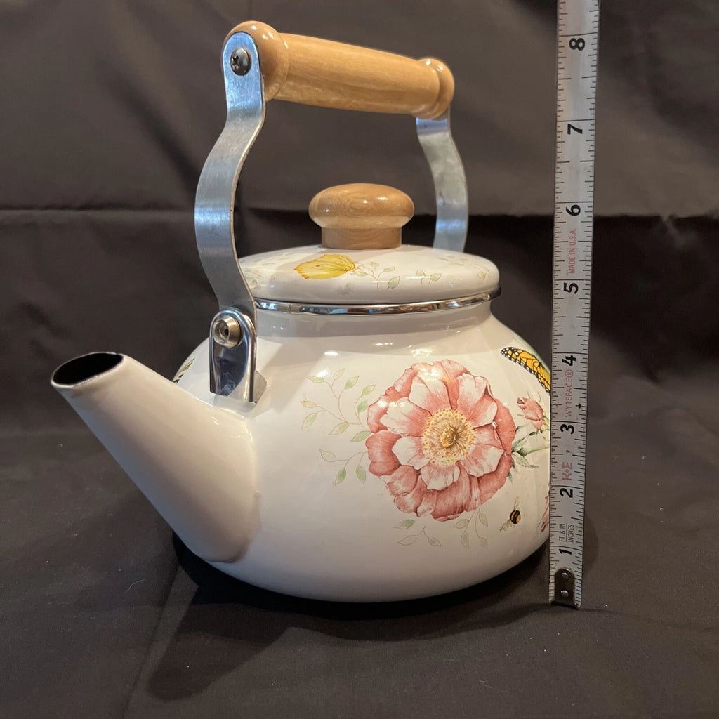 Lenox Butterfly Meadow Floral Enamel Tea Pot Teapot Kettle with Minor Issues