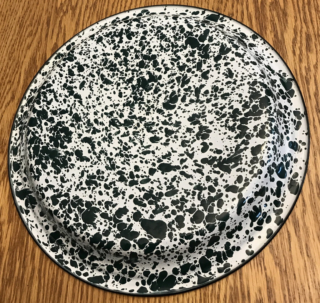 Green & White Speckled Enamel Lot Of 3 Coffee Tea Pot, Rectangle & Round Pan B38