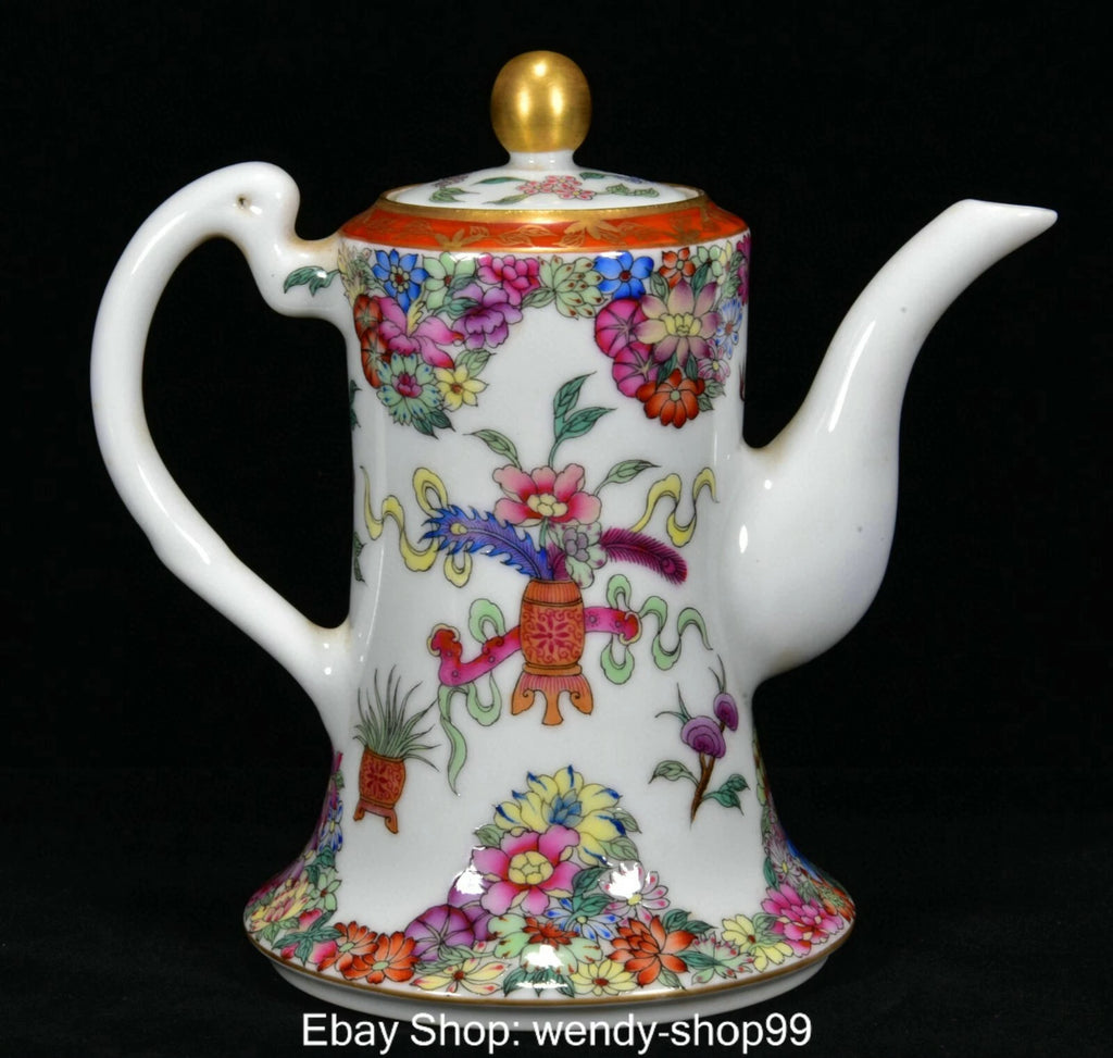 QianLong Dynasty Enamel Colour Porcelain Ruyi Flower Vase Wine Tea Pot Flagon