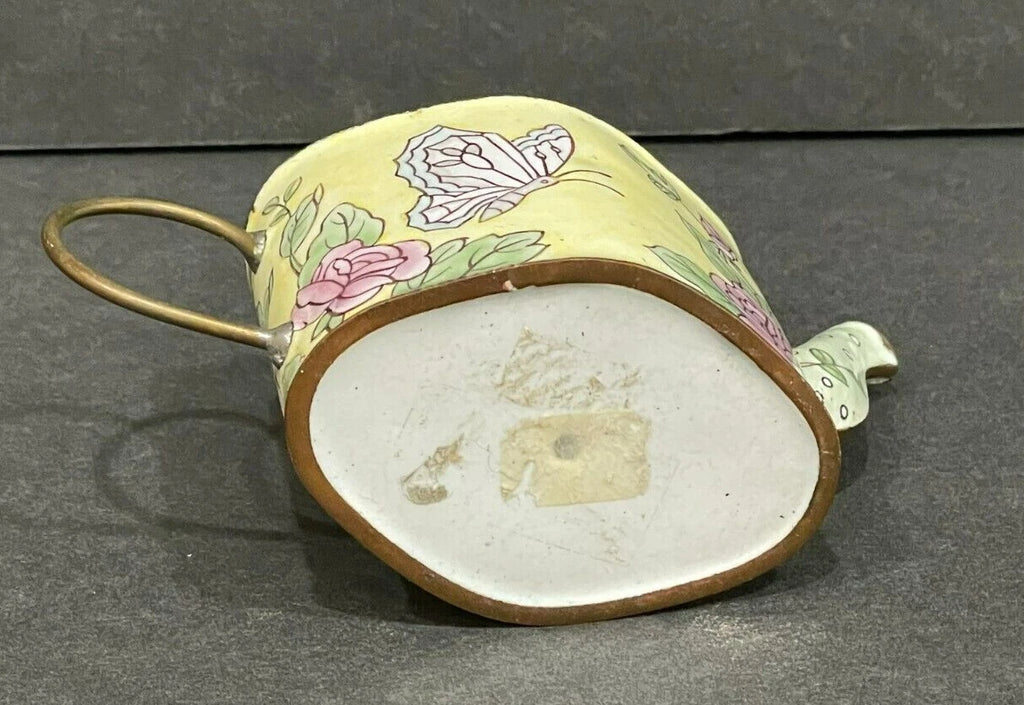 Miniature Enamel Handpainted Teapot - Butterflies - Unsigned