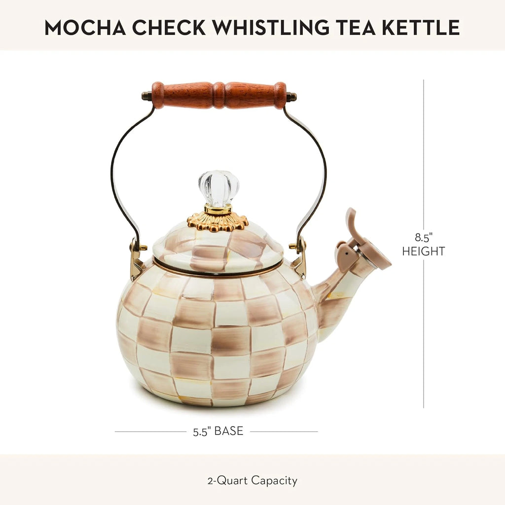 Enamel Whistling Tea Kettle, Decorative Teapot for Stovetop, Brown-And-White Moc