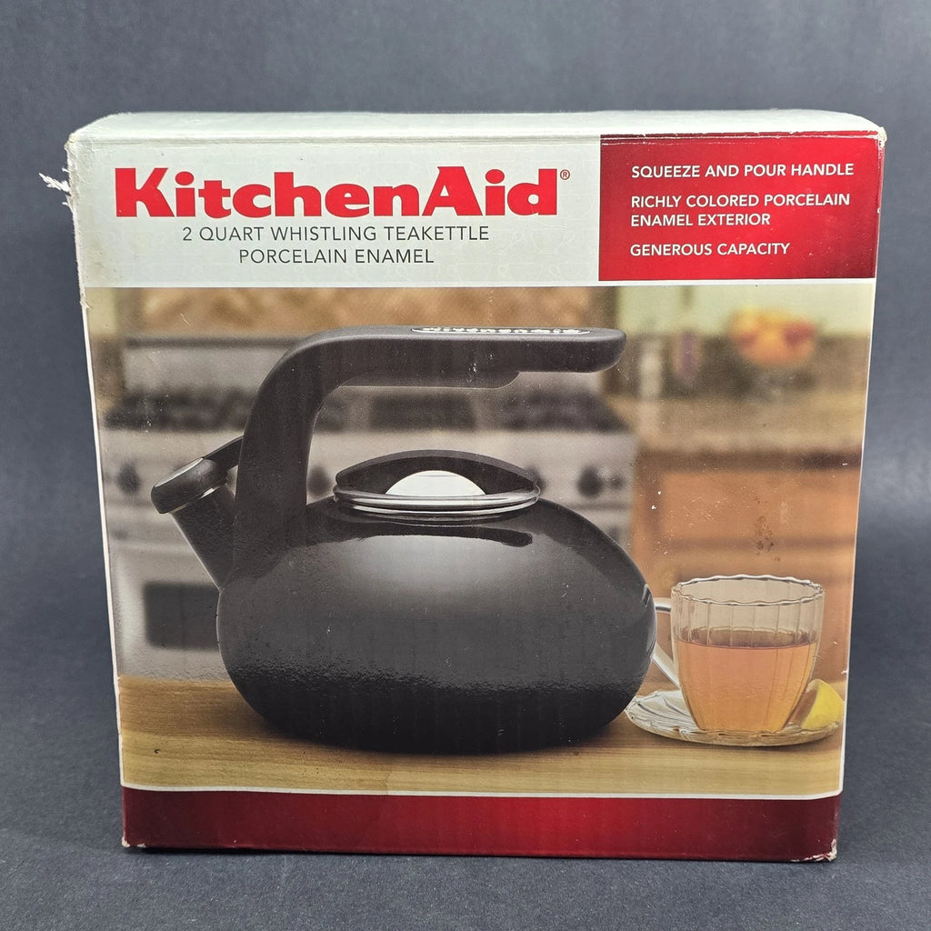 KitchenAid 2 Quart Whistling Porcelain Black Enamel Teakettle - Please Read