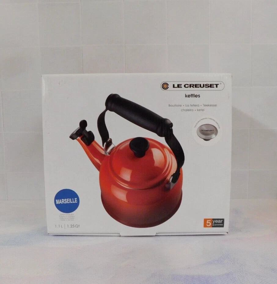 Le Creuset Enamel on Steel 1.25 Quart Demi Tea Kettle, Marseille Blue - New