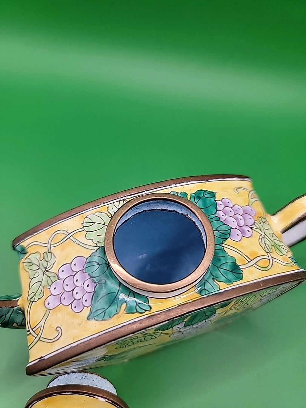 Kelvin Chen Miniature Teapot Porcelain Piece With Hummingbird and Grapes