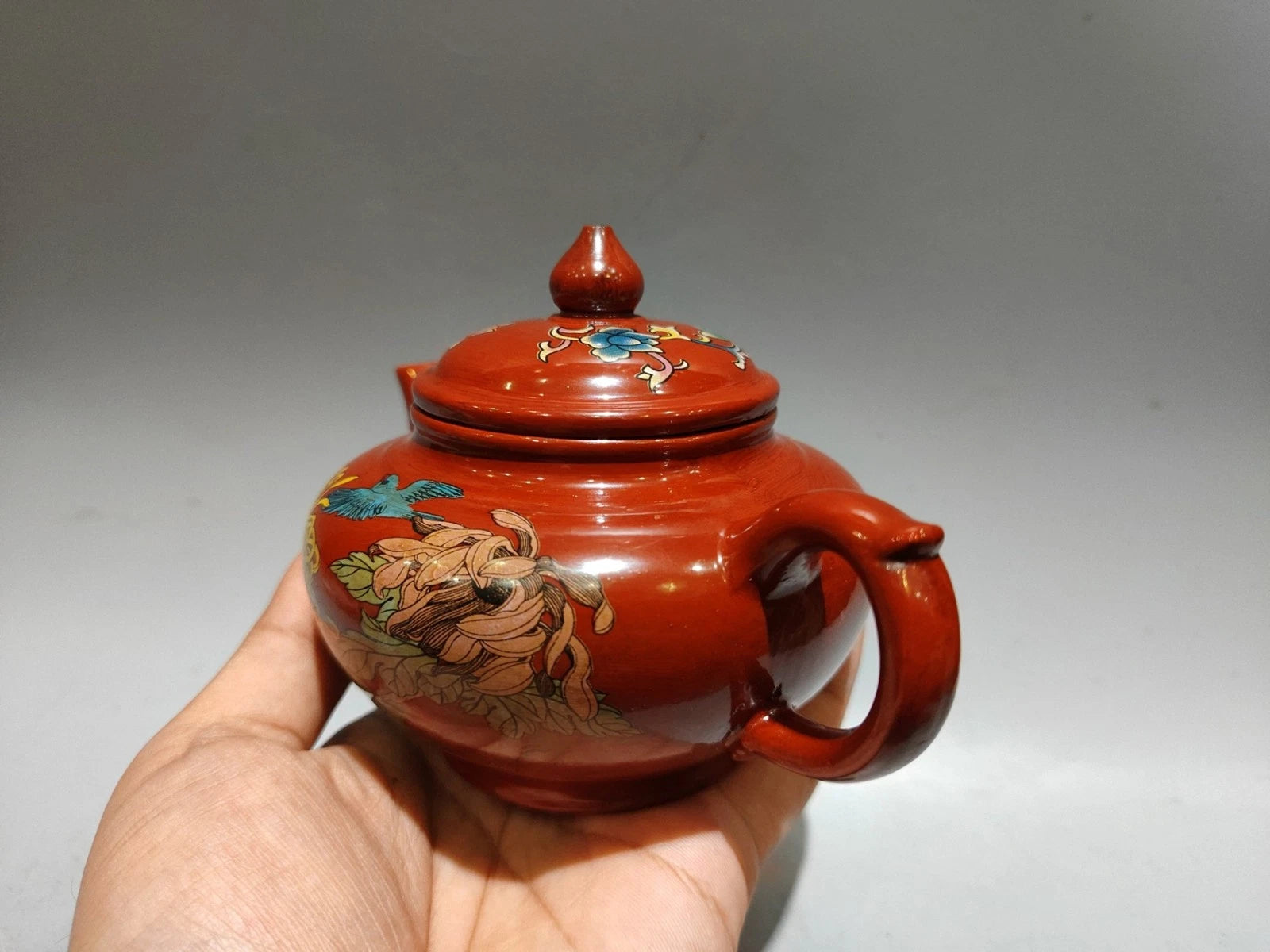 Yixing Zisha Pot Scholarly Aesthetic Kitchen Cute Sculpted Enamel Painted Floral